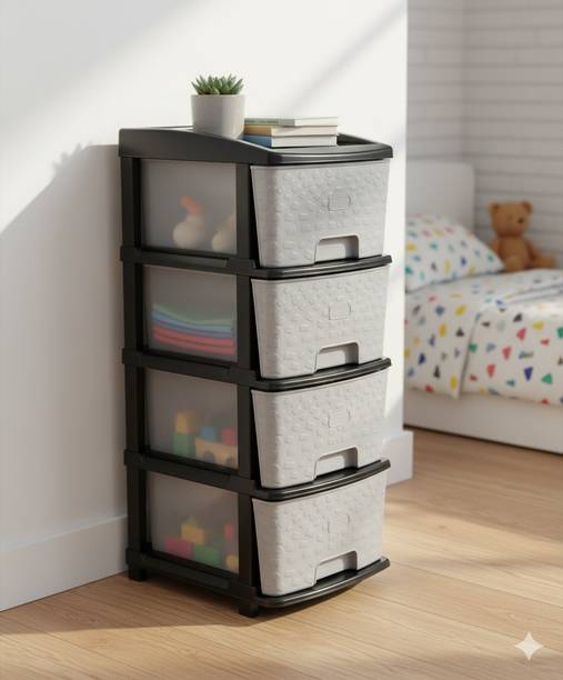 RISEM INTERNATIONAL Kithchen Trolley Storage Drawer Grey Color Stone Drawer 4 Layer Plastic Kitchen Trolley