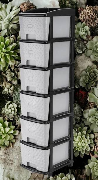 RISEM INTERNATIONAL 6 LAYER GREY BLACK DRAWER Plastic Kitchen Trolley