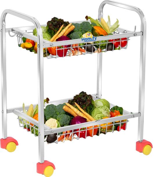 HOMIFY Stainless Steel 2 Layer Onion Potato Stand for Kitchen Fruit Vegetable trolley Stand Storage Trolley Steel Kitchen Rack Stainless Steel Kitchen Trolley Stainless Steel Kitchen Trolley
