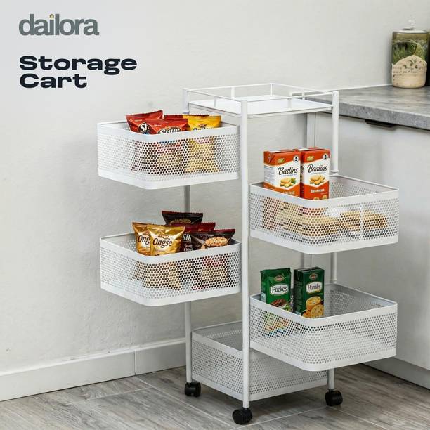 Dailora Multi-Purpose Kitchen Storage Organizer Onion Rack with Wheels Square Shape Carbon Steel Kitchen Trolley