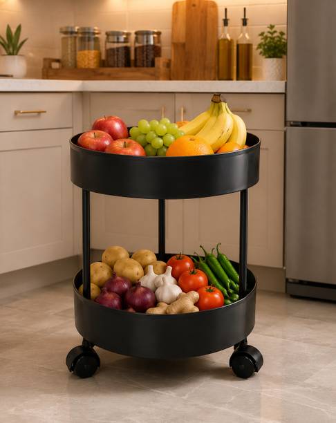 PRIKAP ENTERPRISE 2 -TIER MULTIPURPOSE PLASTIC FRUIT & VEGETABLES TROLLEY WITH WHEELS | Plastic Kitchen Trolley