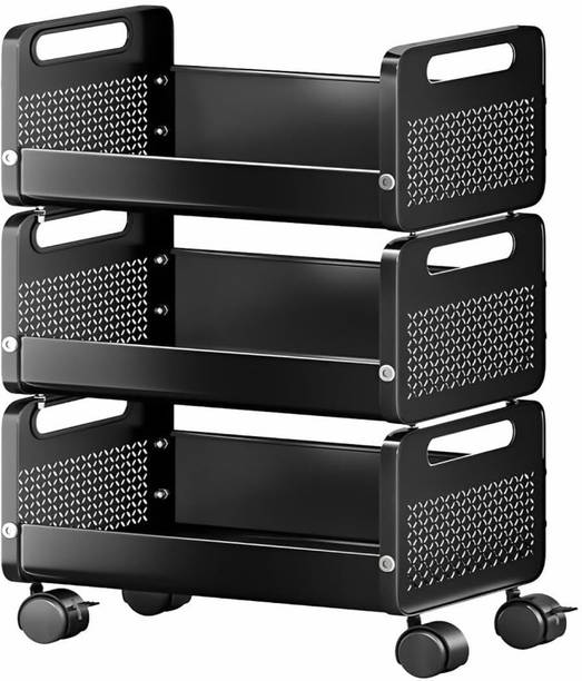 JD FRESH Stackable Storage Baskets with Lockable Wheels Iron Kitchen Trolley