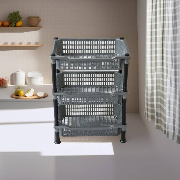 ADA Popular 3 Layer Plastic Portable Modern Fruit & Vegetable Basket Plastic, Iron Kitchen Trolley