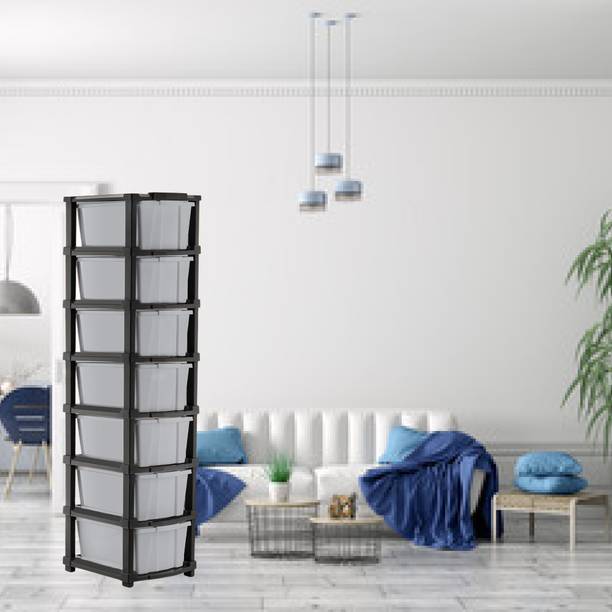 MAXTID 7 Layer Grey Foldable Cabinet Plastic Cupboard Storage Plastic Modular Drawer Plastic Kitchen Trolley