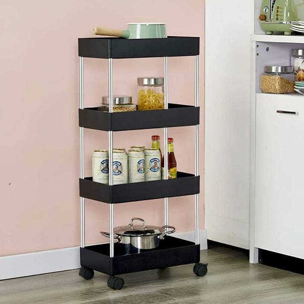 HomeQueen Multi-Purpose Plastic Storage Organizer 4-Tier Rack with Wheel Bathroom & Office Plastic Kitchen Trolley