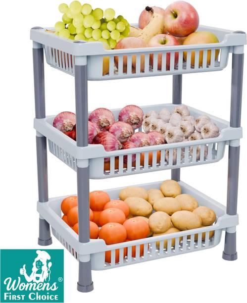 Womens First Choice 3-Layer Kitchen Trolley Stand/Multipurpose Rack for Kitchen Storage Plastic Fruit & Vegetable Basket