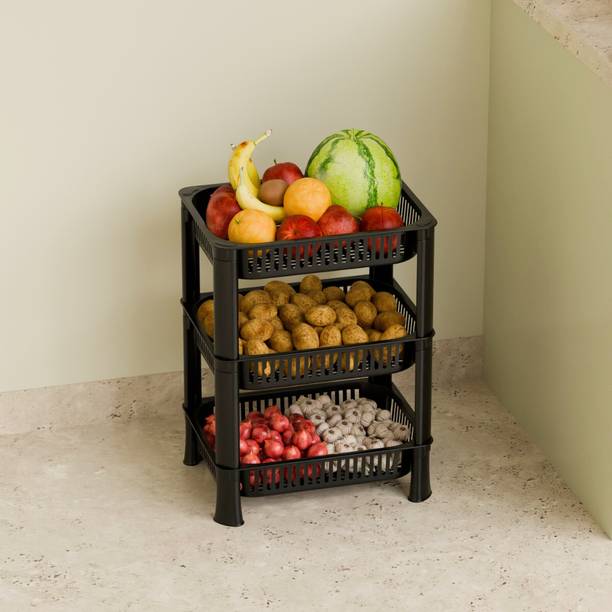 मार्मिक 3 Tier Multi-Purpose Vegetable Stand, Storage Solution rack for Home, Office प्लास्टिक रसोई ट्रॉली