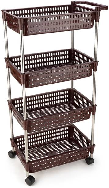 Finner Plastic-Steel 4 Stand Kitchen Trolley with Side Handle for Fruit & Vegetables Plastic Kitchen Trolley