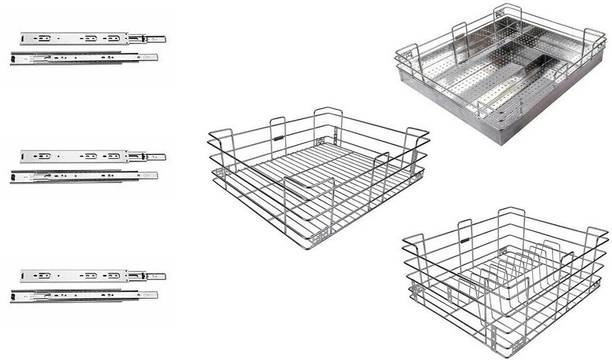 Sanjari Kitchen Rack Steel stainless steel kitchen basket 19x20 ,3 pc 20 inch channel Steel Kitchen Trolley