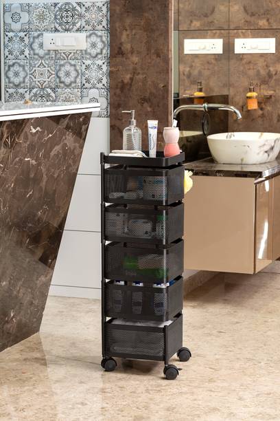 shiv furniture Metal Kitchen Trolley Square Baskets for Storage with Wheels Iron Kitchen Trolley