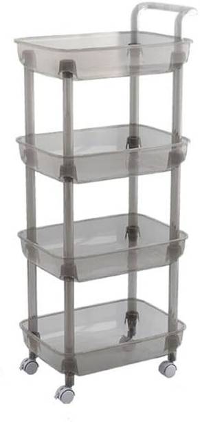 KIJAS Acrylic 4 Layer Trolly Black Plastic Bar Trolley