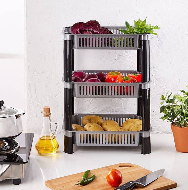 RECTICAL Plastic Storage3 Rack for Kitchen Multipurpos Stand Basket Trolley Plastic Kitchen Trolley