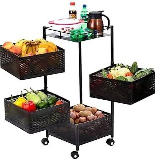 LINUX LINUX Multilayer Shelf Movable and Rotatable Kitchen Trolley FOUR(4) Layer Iron Kitchen Trolley