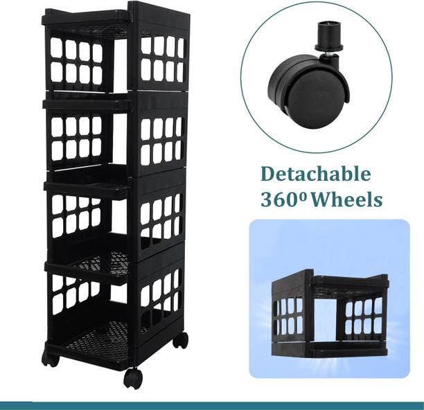 KOnline C_5L_BAR_JAALI TROLLEY_BLACK Plastic Bar Trolley