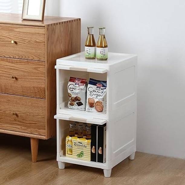 MECHON 2 Layer Kitchen Square Portable Storage Rack Organiser for Kitchen Basket Plastic Kitchen Trolley