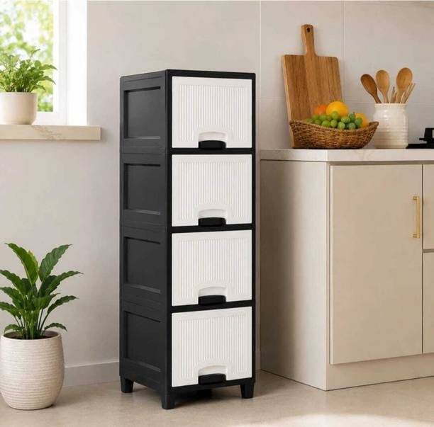 ICONPLUS 4 layer black Durable cabinet drawer for Multi purpose use PP Collapsible Wardrobe