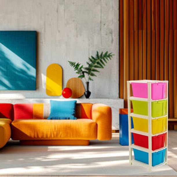 Luther 5 Layer Plastic Foldable Cabinet Cupboard For Storage Modular Drawer Plastic Free Standing Cabinet