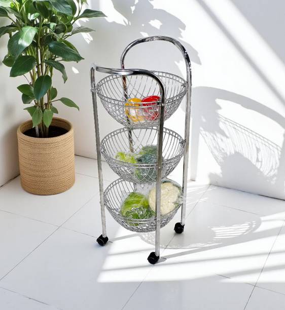 Amol Premium Stainless Steel Vegetable / Onion / Potato / Kitchen Round Trolley Stainless Steel Kitchen Trolley