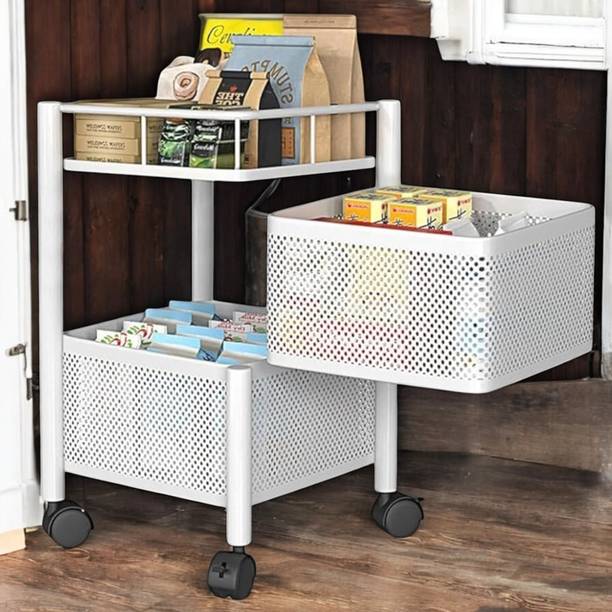 ICONPLUS Metal Kitchen Trolley Organizer with Wheels – 2-Tier Rolling Storage Cart Steel Kitchen Trolley