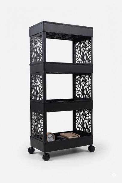 GROTHEORY Plastic Kitchen Storage Trolley for Fruits, Snacks & Bottles Plastic Kitchen Trolley