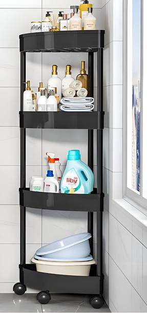 VM BOND Multi-Purpose Cornar Storage Organizer 4-Tier Rack with Wheel Bathroom & Office Plastic Kitchen Trolley