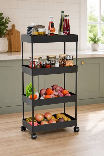 WHITE PONY 4 Layer Plastic Kitchen Trolley with Wheels Plastic Kitchen Trolley