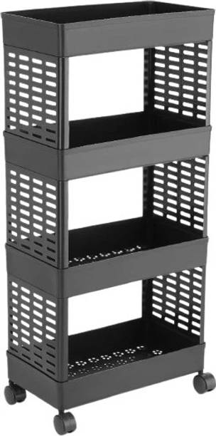 VM BOND Popular 4 Layer Plastic Portable Modern Fruit & Vegetable Basket Stainless Steel, Plastic Kitchen Trolley