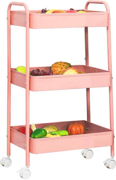 BAZKU 3 Layer Metal Rack Shelves Cart for Kitchen Bathroom Bedroom Laundry Room Plastic Kitchen Trolley