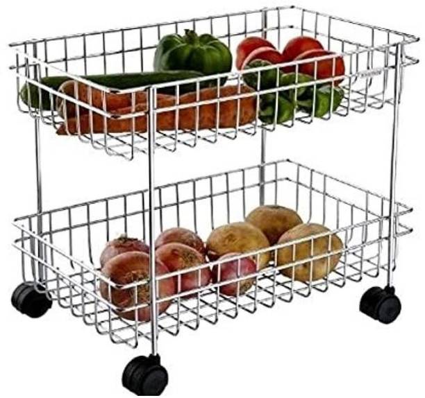 MapleTex 2 Layer Portable Modern Fruit and Vegetable Stand Basket kitchen rack Trolley Stainless Steel Kitchen Trolley