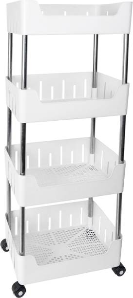 VM BOND Multi-Purpose Plastic Storage Organizer 4-Tier Rack with Wheel Bathroom & Office Plastic Kitchen Trolley