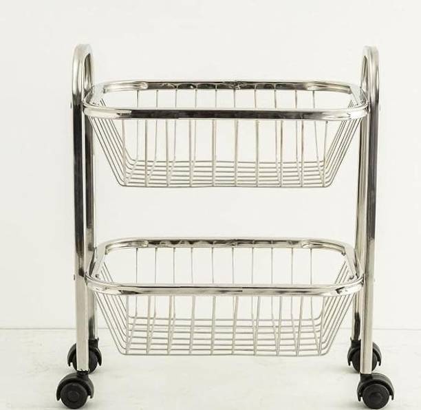 मिसेज इंडस्ट्रीज़ Stainless Steel Square Pipe 3 Tire Shelf Cart, Vegetable & Fruits Trolley with 4 Wheels Fruits Basket Or Stand | Kitchen Organizer स्टील रसोई ट्रॉली