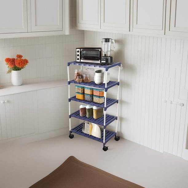 Novatic Utensil Kitchen Rack | Kitchen Organizer | Dish Rack with Plate & Cutlery Stand Carbon Steel Kitchen Trolley