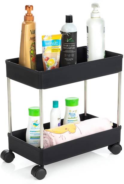 KAVIRA Fruit and Vegetable Storage Basket Trolley for Home Organizer Stand Plastic Kitchen Trolley
