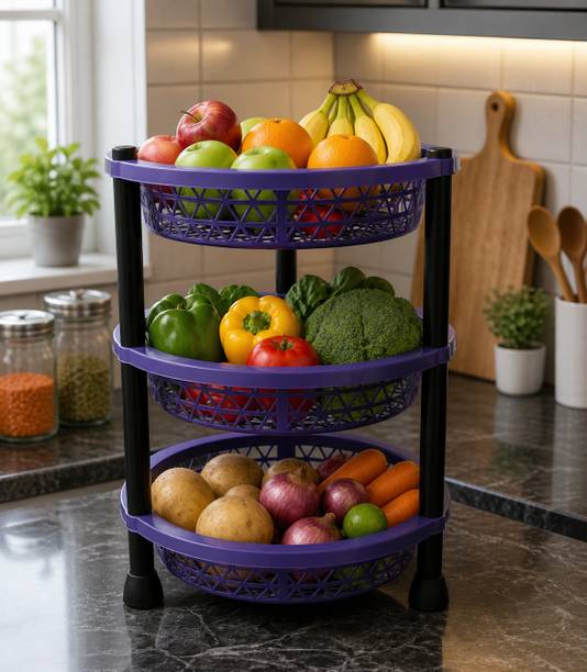 Philocaly Enterprise Fruits/Vegetables Kitchen Rack Plastic Vegetable fruit Plastic Round Kitchen Trolley Plastic Kitchen Trolley