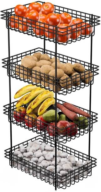 Shanvi Fruit and Vegetable Stand Basket Trolley Onion Potato storage rack Stainless Steel Kitchen Trolley