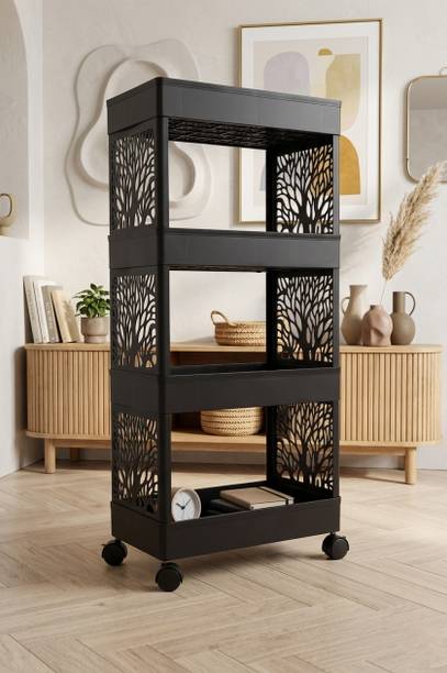 MAXTID Black Plastic 4-Shelf Storage Trolley Plastic Kitchen Trolley