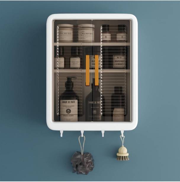 KeonCrown Multipurpose-3 Shelf Cabinet with Door Storage Cabinet/rack for Kitchen/Bathroom Plastic Wall Shelf