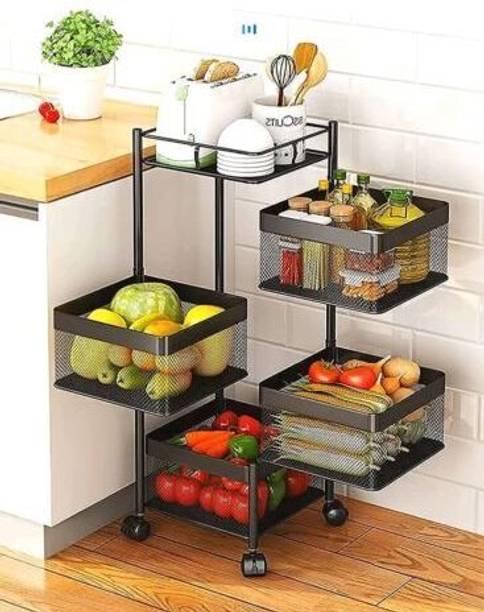 ADMIN INDUSTRIES 4 Layer with Top Layer Kitchen Rotating Trolley, Fruit & Vegetable Storage Rack Steel Kitchen Trolley