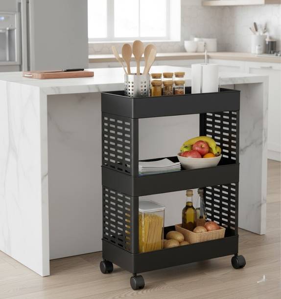 GROTHEORY Multi-Purpose Kitchen Organizer Trolley on Wheels Plastic Kitchen Trolley