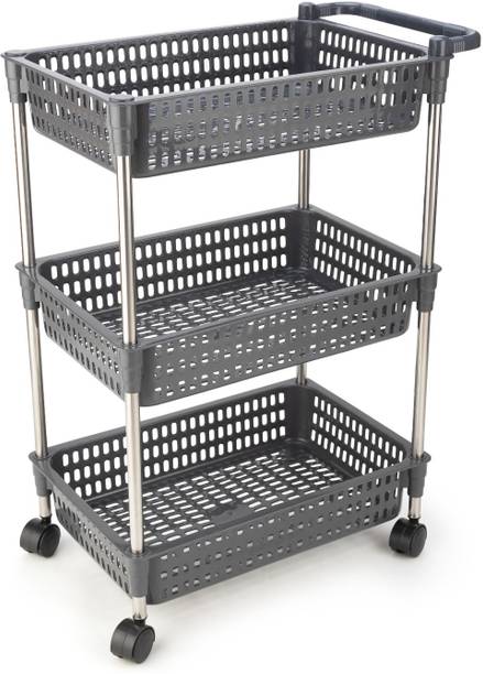 Finner Plastic-Steel 3 Stand Kitchen Trolley with Side Handle for Fruit & Vegetables Plastic Kitchen Trolley