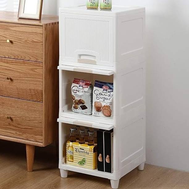 MECHON 3 Layer Kitchen Square Portable Storage Rack Organiser for Kitchen Basket Plastic Kitchen Trolley