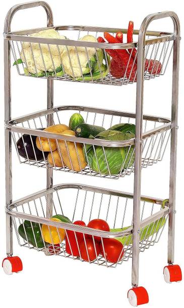 SVS 3 Stand Kitchen Trolley Fruit & Vegetable Basket for Kitchen Stainless Steel Kitchen Trolley