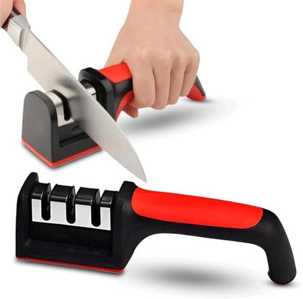 DeoDap Manual 3 Stage Knife Sharpener for Kitchen | Advanced 3 Stage Knives Sharpening Tool for Steel Knives | Knife Sharpener Rod for Kitchen with 3 Different Type of Sharpening Ceramic Coarse Fine and Steel | Kitchen Knife Sharpener Knife Sharpening Steel