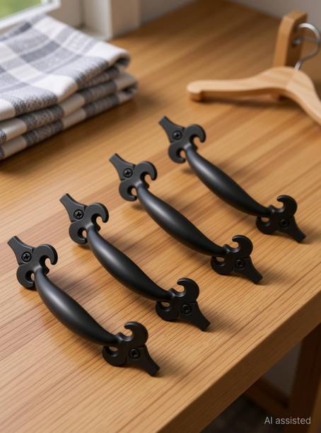 Mix & Match Shop 6 inch Black Door Handle For Wardrobe, Cupboard, and Almirah Cast Iron Cabinet/Drawer Handle