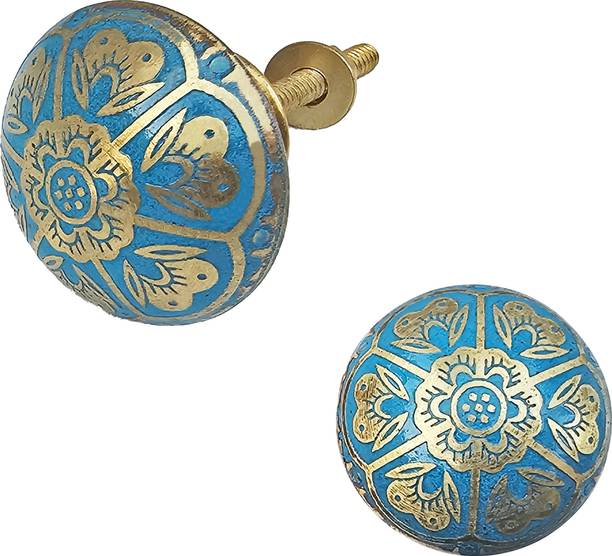 Mix & Match Shop Jaipuri Brass Drawer Handle | Gold Finish Knob for Cupboard, Almirah & Wardrobe Brass Cabinet/Drawer Handle
