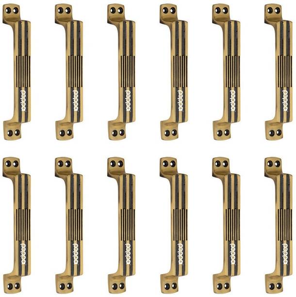 Peppa™ Antique Brass Finish Window and Door Handle 6 inches Lines(Pack of 12) Gold Plated Cabinet/Drawer Handle