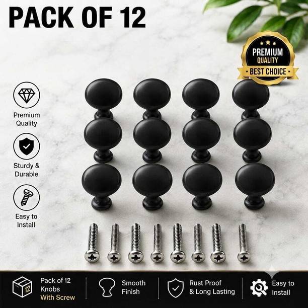 ZMS "Premium Stainless Steel matt black knob pack of 12 Stainless Steel Cabinet/Drawer Handle