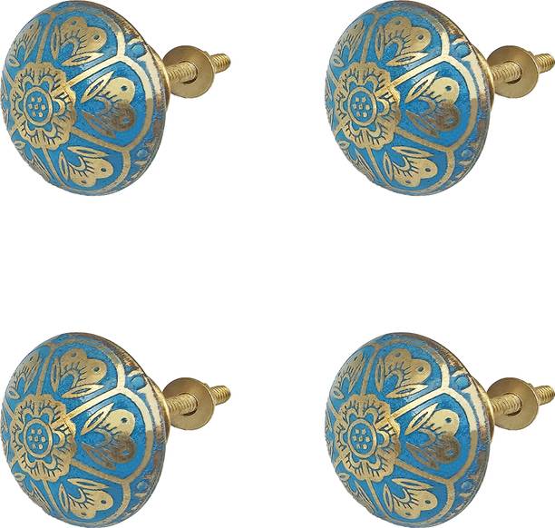 Mix & Match Shop Jaipuri Brass Drawer Handle | Gold Finish Knob for Cupboard, Almirah & Wardrobe Brass Cabinet/Drawer Handle