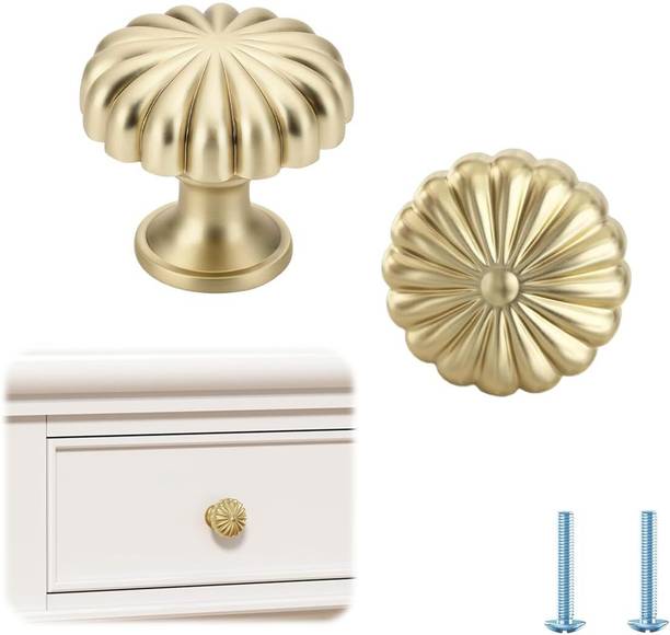 HASTHIP Brushed brass round cabinet handles pack of two for drawers and cupboards Zinc Cabinet/Drawer Handle
