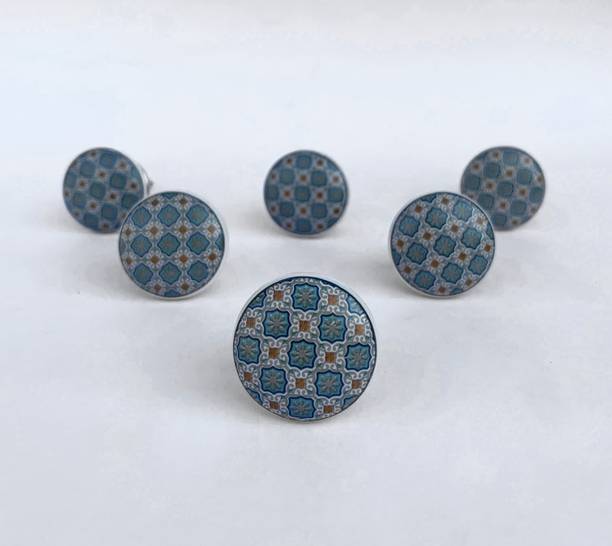 Aalnkrit Blue Pattern Ceramic knobs for Drawer/Cupboard (Set of 2) Ceramic Cabinet/Drawer Handle